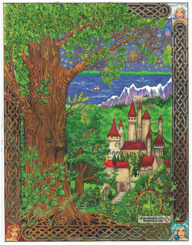Fairy Castle, marker and colored pencil, 11" x 14", janet balboa