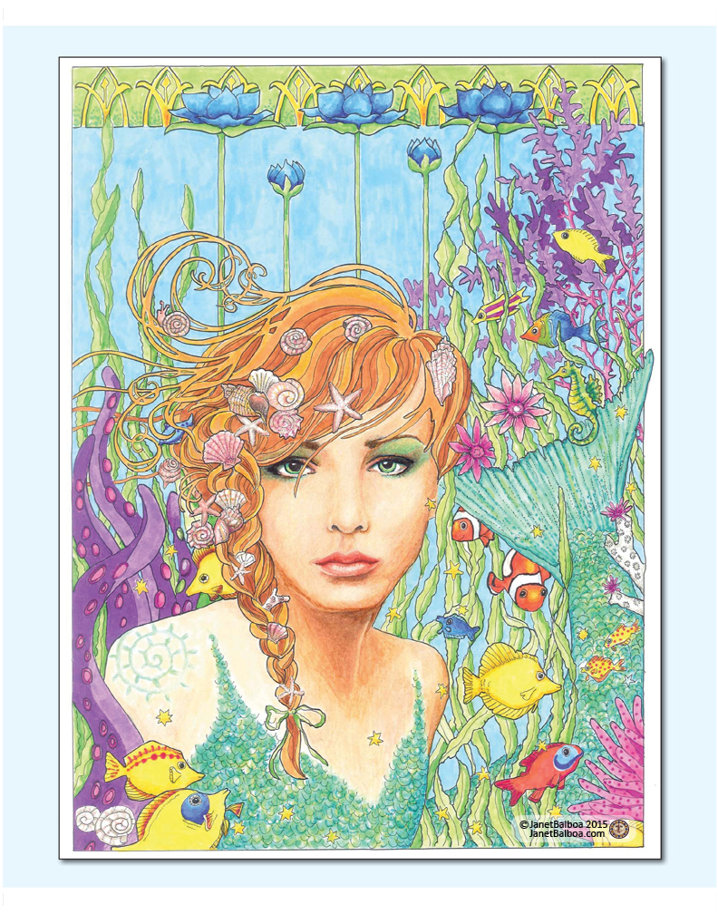 Mermaid Dreams, marker and colored pencil, 11" x 14", janet balboa