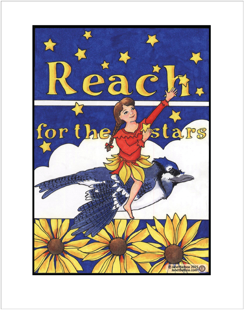 Reach for the Stars, marker and colored pencil, 11" x 14", janet balboa